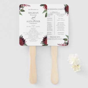 Wedding Program   Rich Burgundy Marsala Floral Hand Fan