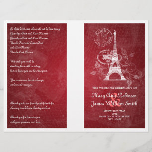 Wedding Program Romantic Paris Red