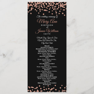 Wedding Program Rose Gold Glitter Confetti Black Programme