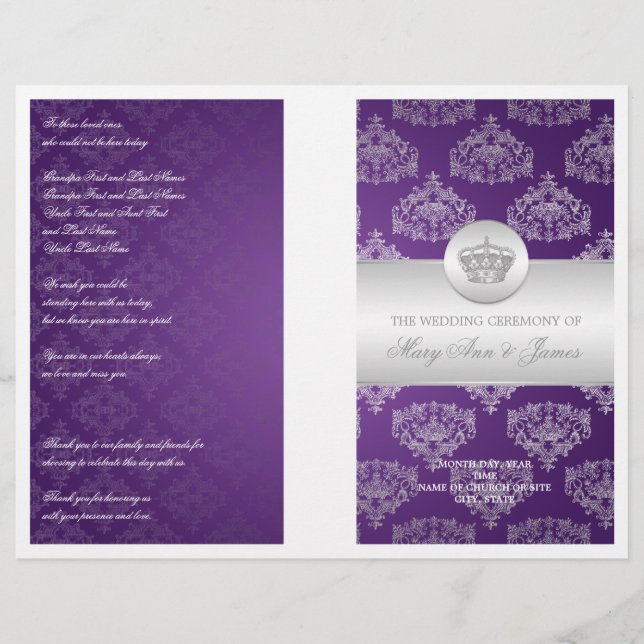 Wedding Program Royal Crown Purple (Front)