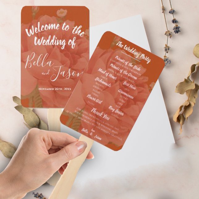 Wedding Program Rust Terracotta Minimalist Wedding Hand Fan (Wedding Program Rust Terracotta Minimalist Wedding Hand Fan)