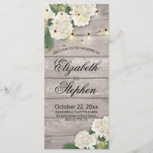 Wedding Program Rustic Wood Flowers String Lights Programme