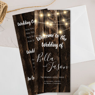 Wedding Program Rustic Wood With String Lights Invitation