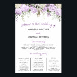 Wedding Program Sign Size Purple Rose Floral<br><div class="desc">Combine your wedding welcome sign and wedding program in this design. Elegant purple rose flowers nestled in green foliage create a beautiful upper border. All of the text is editable so you can describe your unique wedding ceremony. You can also change the font,  size and color.</div>
