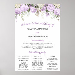 Wedding Program Sign Size Purple Rose Floral