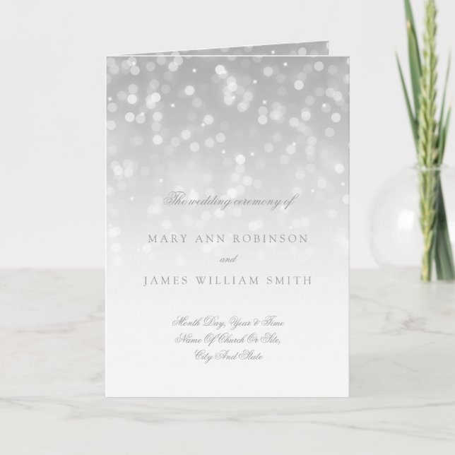 Wedding Program Silver Bokeh Sparkle Lights Programme (Front)