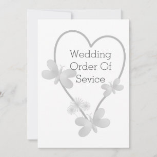 Wedding Program Silver Heart Butterflies Invitation