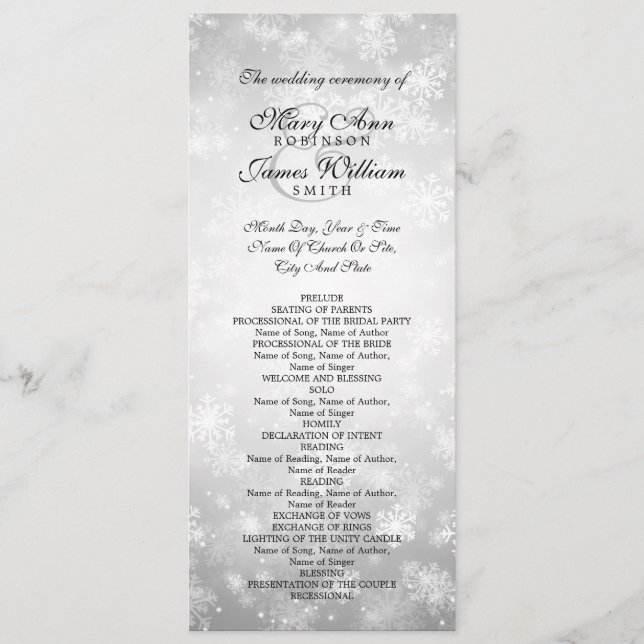 Wedding Program Silver Winter Wonderland Sparkle Programme (Front)