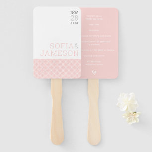 WEDDING PROGRAM simple modern type blush pink Hand Fan