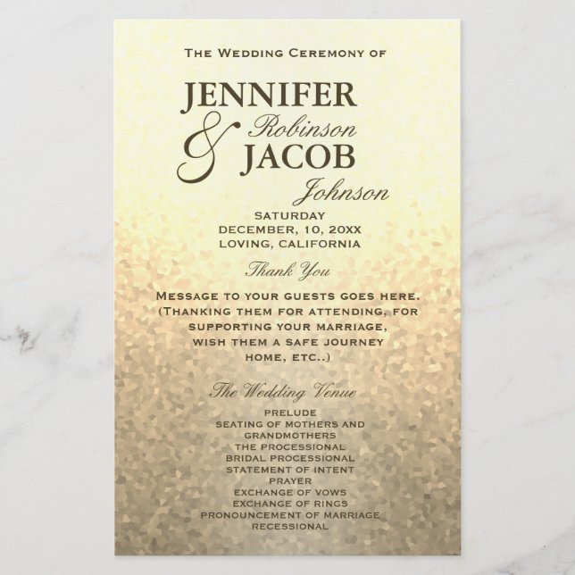 Wedding Program | Soft Gold Glitter Look (Front)