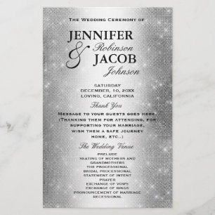Wedding Program Soft Silver Glitter Look