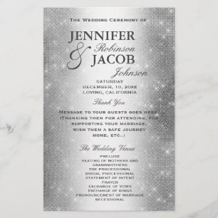 Wedding Program Soft Silver Glitter Look