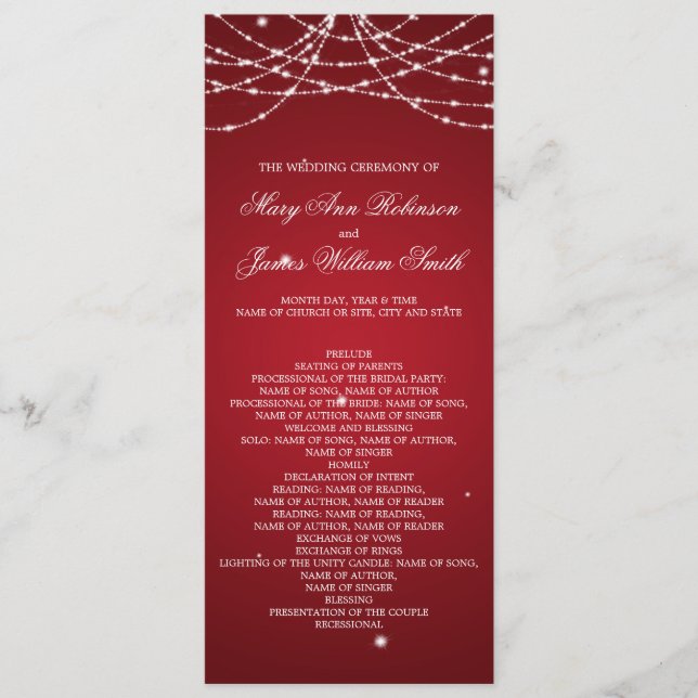 Wedding Program Sparkling String Red Programme (Front)