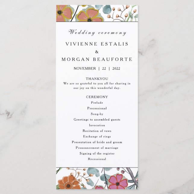 Wedding program Spring floral border pink flowers Programme (Front)