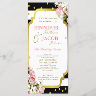 Wedding Program   Stripes, Roses, Gold Confetti Programme