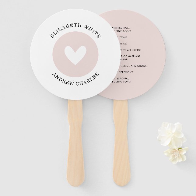 WEDDING PROGRAM stylish modern cute heart love Hand Fan (Front and Back)