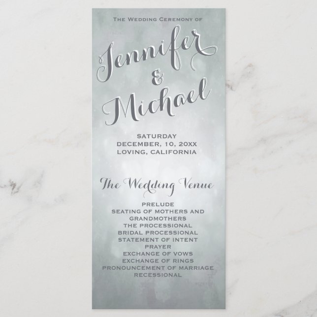 Wedding Program | Subtle Silver Highlights Programme (Front)