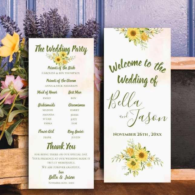 Wedding Program Sunflower Yellow Cute Watercolor Invitation (Wedding Program Sunflower Yellow Cute Watercolor)