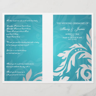 Wedding Program Swirly Flourish Aqua Blue
