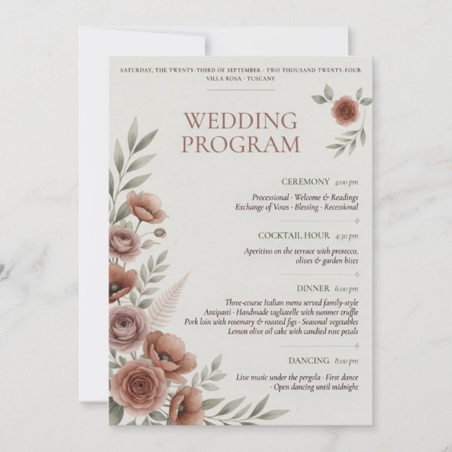 Wedding Program Template | Elegant Floral Wedding  (Front)