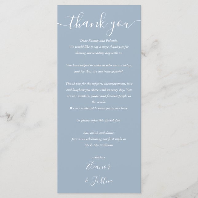 Wedding Program Thank You Dusty Blue Place Card (Front)