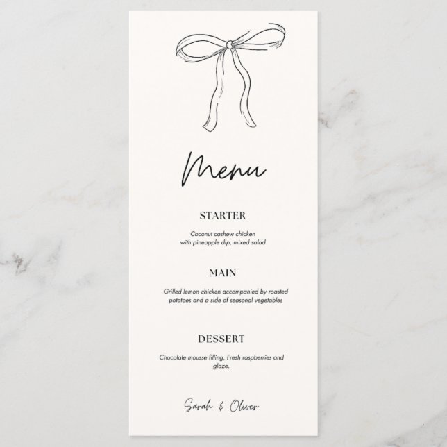 Wedding Program Timeline – Minimalist Bow & Elegan Menu (Front)