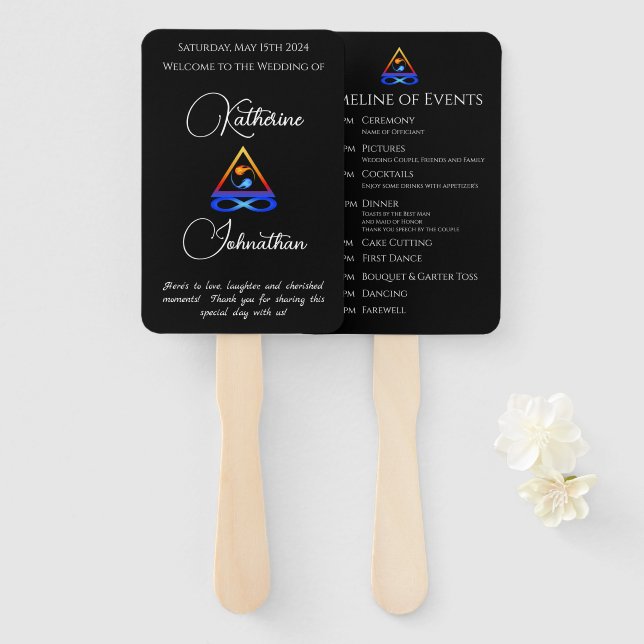 Wedding Program-Timeline-Twin Flame Symbol- Hand Fan (Front and Back)