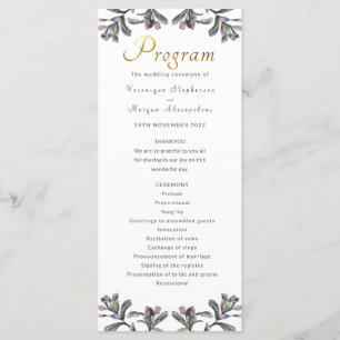 Wedding program tropical foliage gold script programme