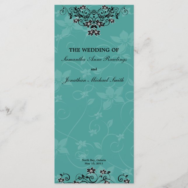 Wedding Program - Turquoise Chandelier Floral Programme (Front)