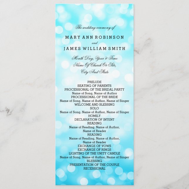 Wedding Program Turquoise Glitter Lights Programme (Front)