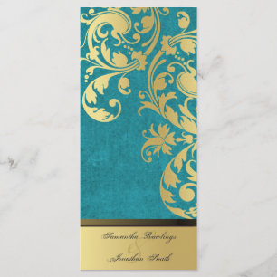 Wedding Program - Turquoise & Gold Shimmer Floral Programme