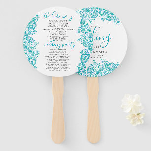 Wedding Program-Turquoise Paisley lace Hand Fan