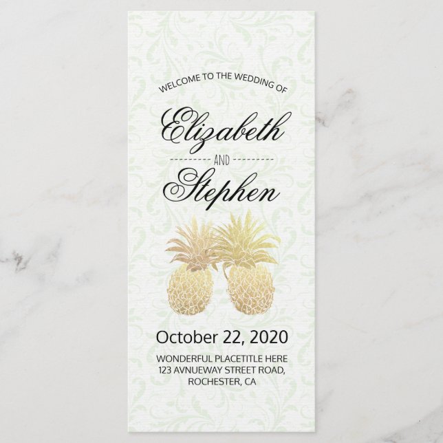 Wedding Program Vintage Gold Foil Pineapple Couple Programme (Front)