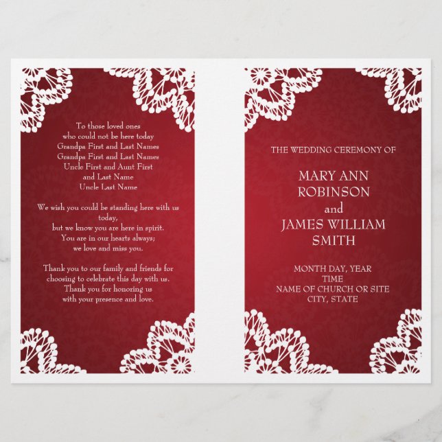 Wedding Program  Vintage Lace Red (Front)