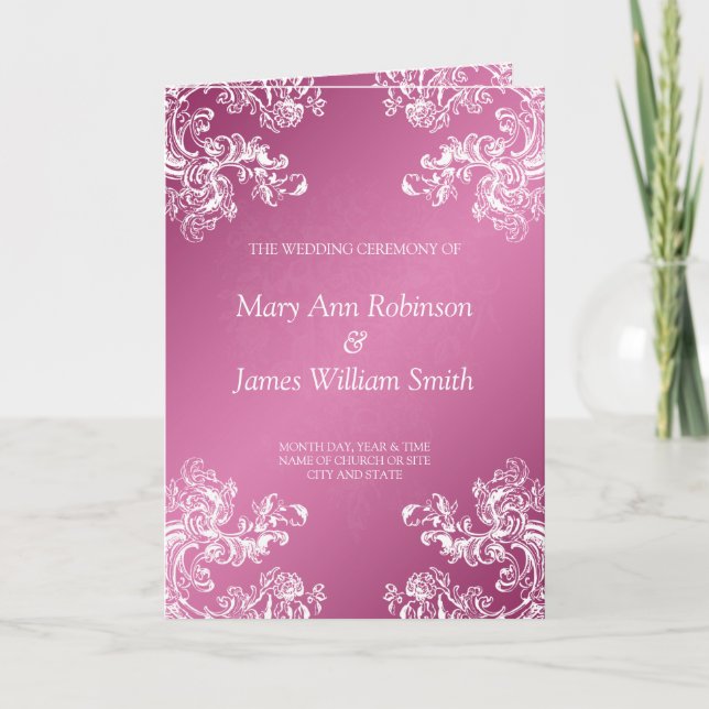 Wedding Program Vintage Swirls 2 Pink Programme (Front)
