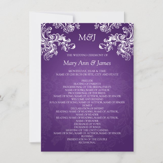 Wedding Program Vintage Swirls 2 Purple Invitation (Front)
