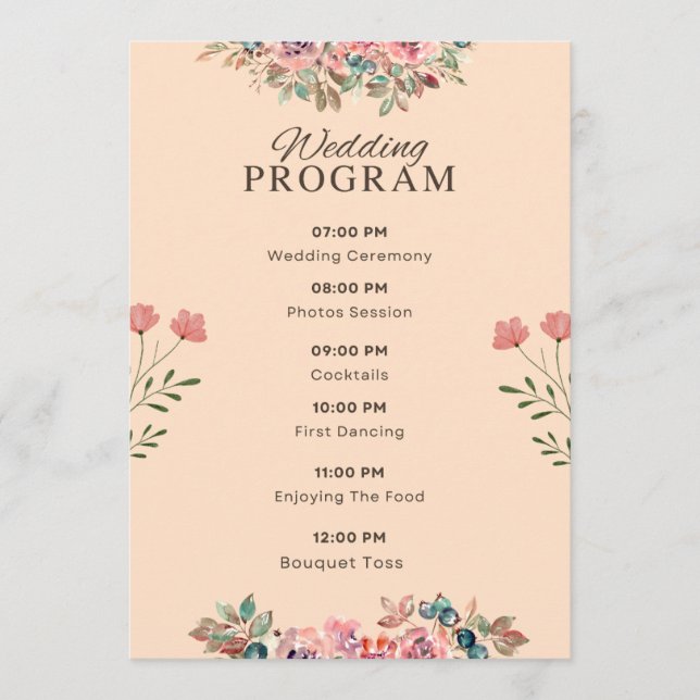 Wedding Program – Watercolor Floral Beige Design   Programme (Front)