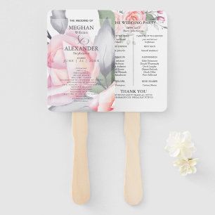 Wedding Program Watercolor Pink Roses Hand Fan