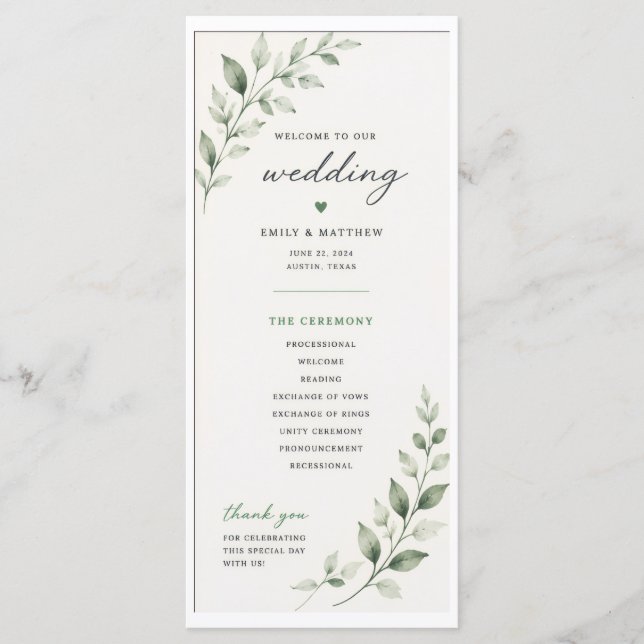 Wedding Program with Leaves Programme (Front)