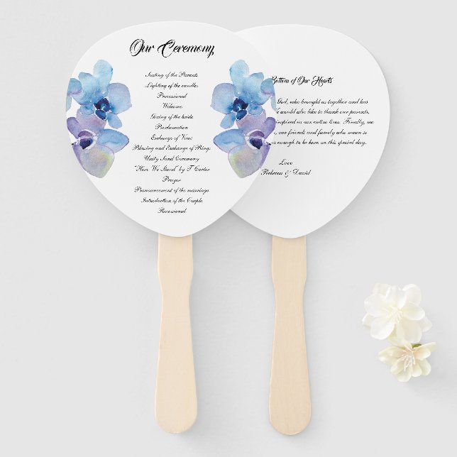Wedding programme | Blue Orchid Hand Fan (Front and Back)