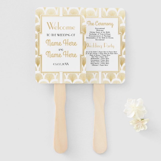 Wedding Programme Hand Fan 1920's Twenties Gold (Front and Back)