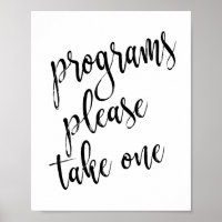 Wedding Programs Black and White 8x10 Sign