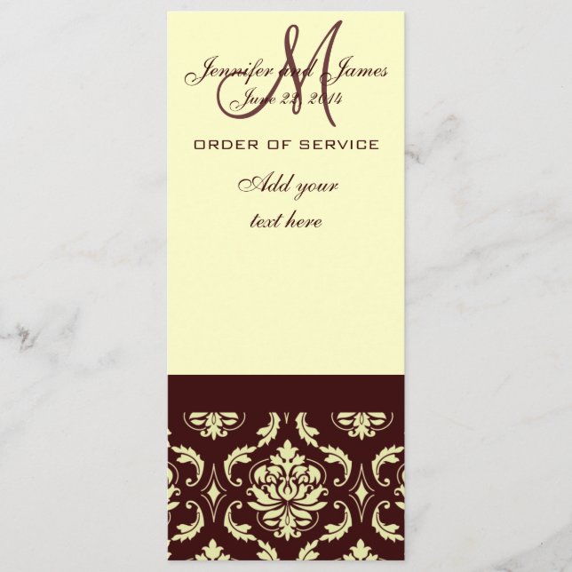 Wedding Programs Brown Cream Damask Programme (Front)