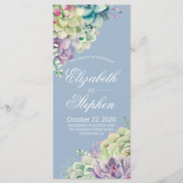 Wedding Programs Card Watercolor Succulent Plants (Front)