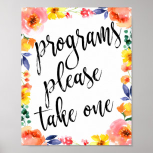 Wedding Programs Floral Watercolor 8x10 Sign
