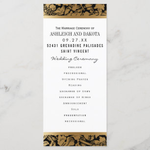 Wedding Programs   Golden Floral Damask on Black Programme
