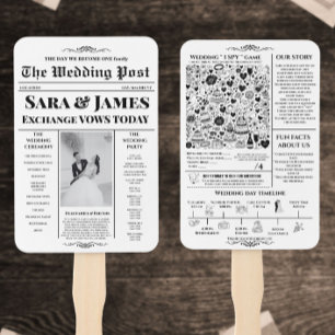 Wedding programs Newspaper with Timeline, Wedding Hand Fan