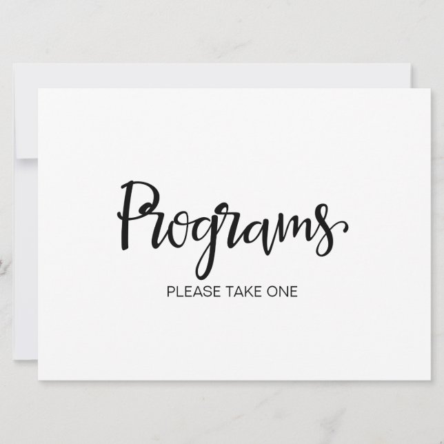 Wedding Programs Please Take One Sign Invitation (Front)