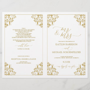 Wedding Programs Vintage Elegant Calligraphy-Gold)