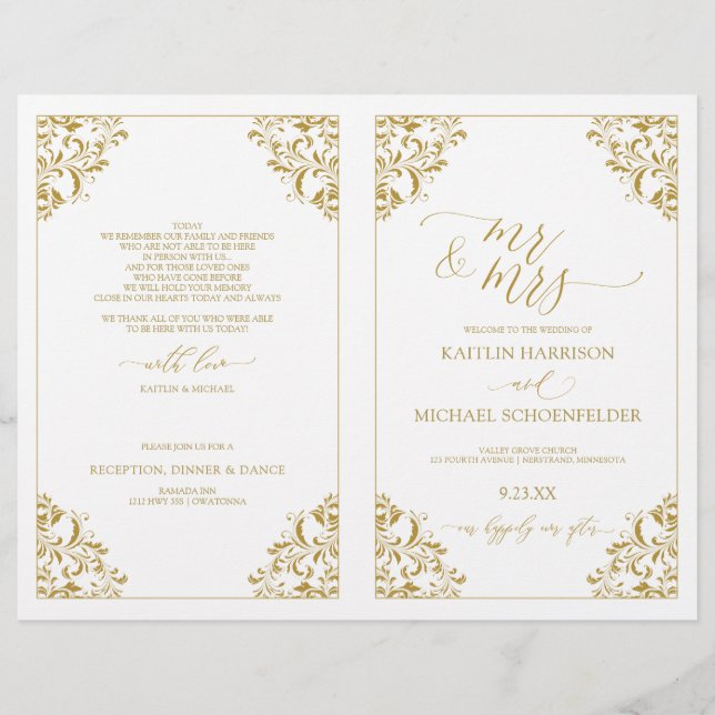 Wedding Programs Vintage Elegant Calligraphy-Gold) (Front)